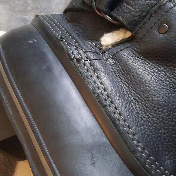 Sorel Black Leather Ankle Rubber Sherpa Lined Boots NL2135-010 Size 9 - Picture 5 of 16